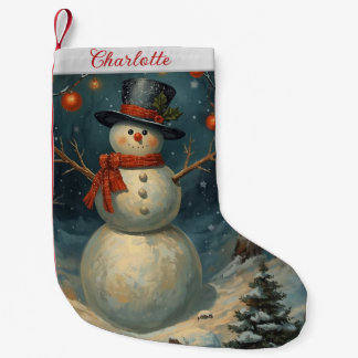 Vintage Cute Christmas Snowman  Small Christmas Stocking