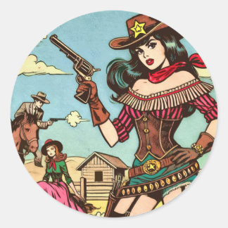 Vintage Cute Cowgirl Comics Classic Round Sticker