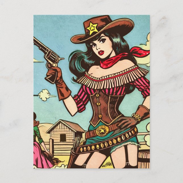 Vintage Cute Cowgirl Comics Postcard (Front)
