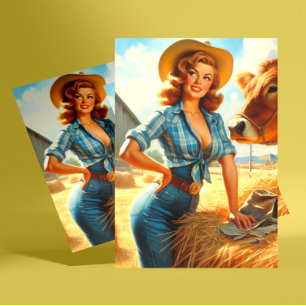 Vintage Cute Cowgirl Pin-up Postcard