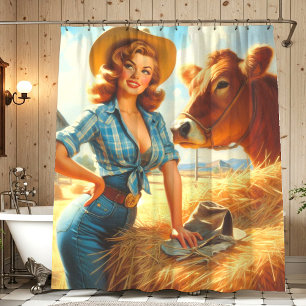 Vintage Cute Cowgirl Pin-up Shower Curtain