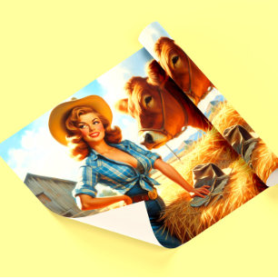 Vintage Cute Cowgirl Pin-up Wrapping Paper