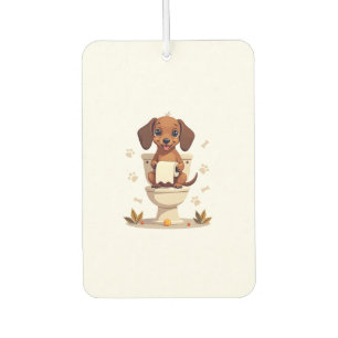 Vintage Cute Dachshund on Toilet Cartoon Bathroom  Car Air Freshener