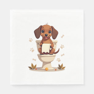 Vintage Cute Dachshund on Toilet Cartoon Bathroom  Napkin