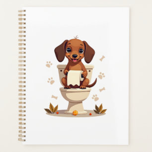 Vintage Cute Dachshund on Toilet Cartoon Bathroom Planner