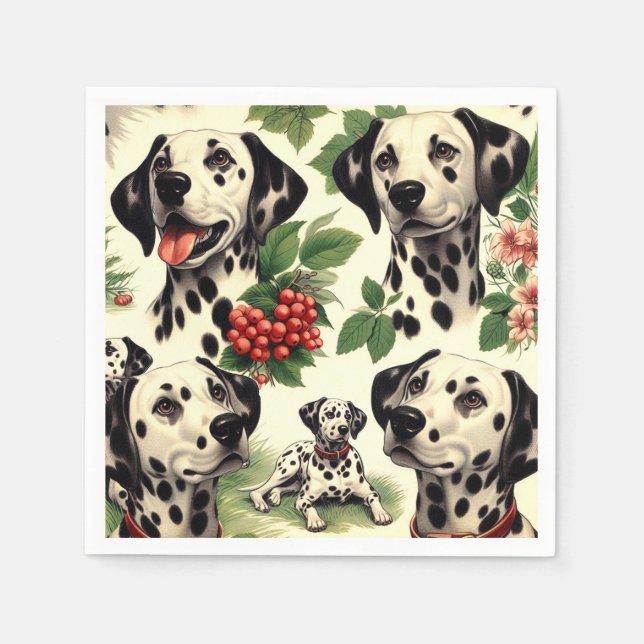 Vintage Cute Dalmatian Illustration Napkin (Front)