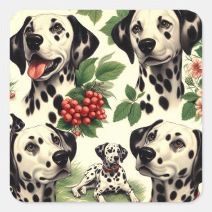 Vintage Cute Dalmatian Illustration Square Sticker