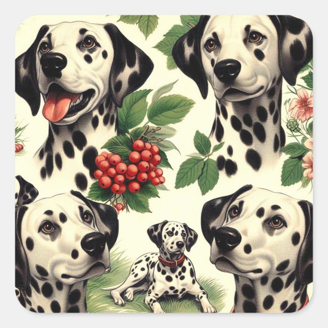 Vintage Cute Dalmatian Illustration Square Sticker (Front)