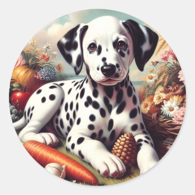 Vintage Cute Dalmatian Painting Classic Round Sticker (Front)