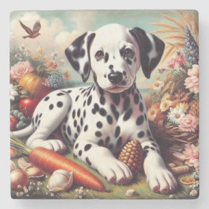 Vintage Cute Dalmatian Painting Stone Coaster