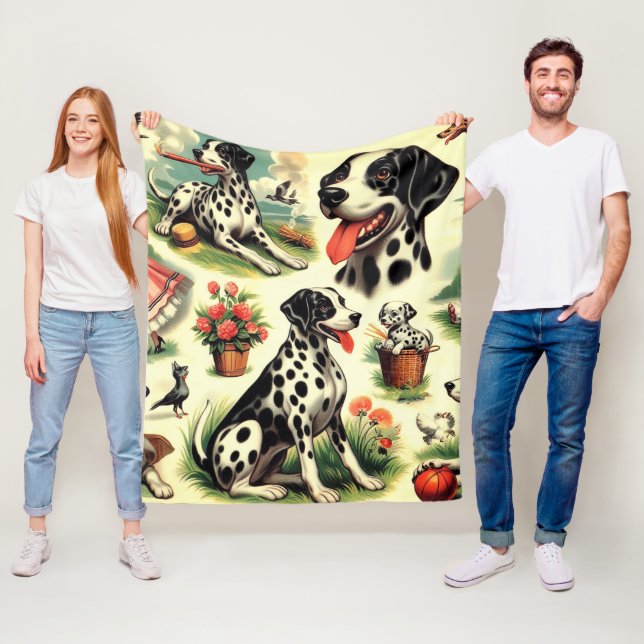 Vintage Cute Dalmatian Seamless Fleece Blanket (In Situ)