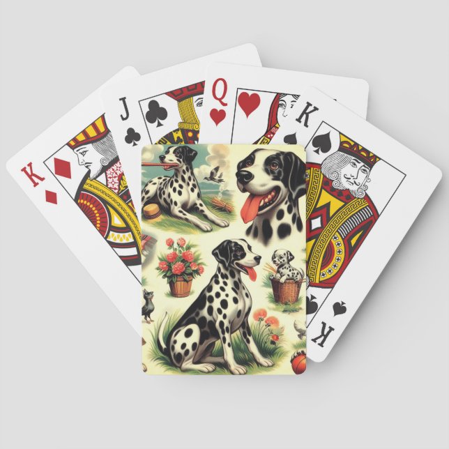 Vintage Cute Dalmatian Seamless Playing Cards (Back)