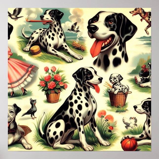 Vintage Cute Dalmatian Seamless Poster (Front)