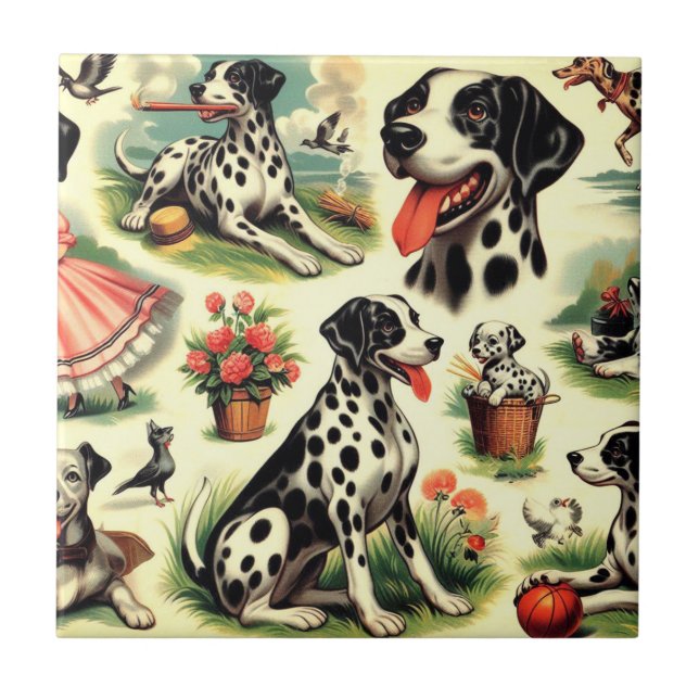 Vintage Cute Dalmatian Seamless Tile (Front)