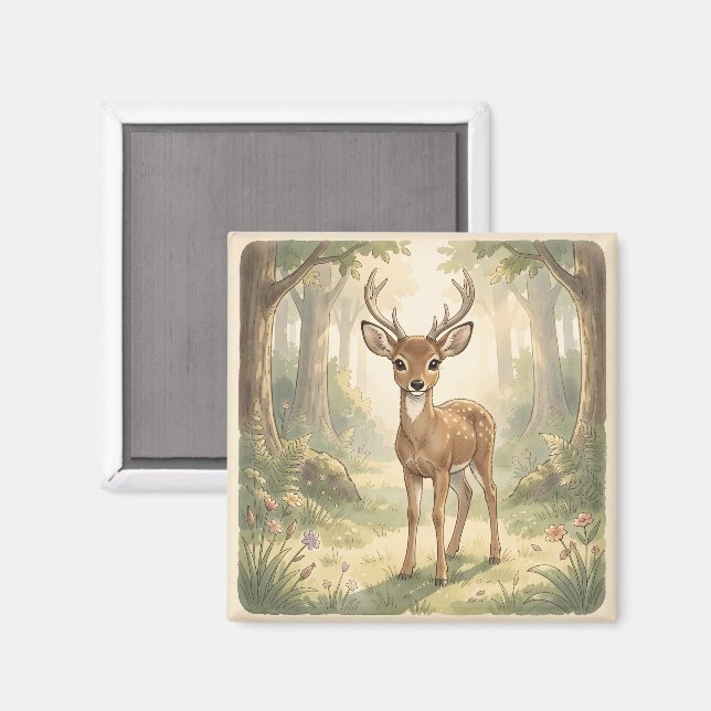 Vintage cute deer in the forest magnet (Front/Back)