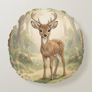 Vintage cute deer in the forest round cushion