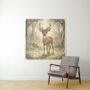 Vintage cute deer in the forest tapestry