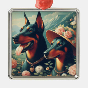 Vintage Cute Doberman Painting Metal Tree Decoration