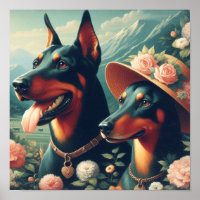 Vintage Cute Doberman Painting