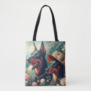 Vintage Cute Doberman Painting Tote Bag