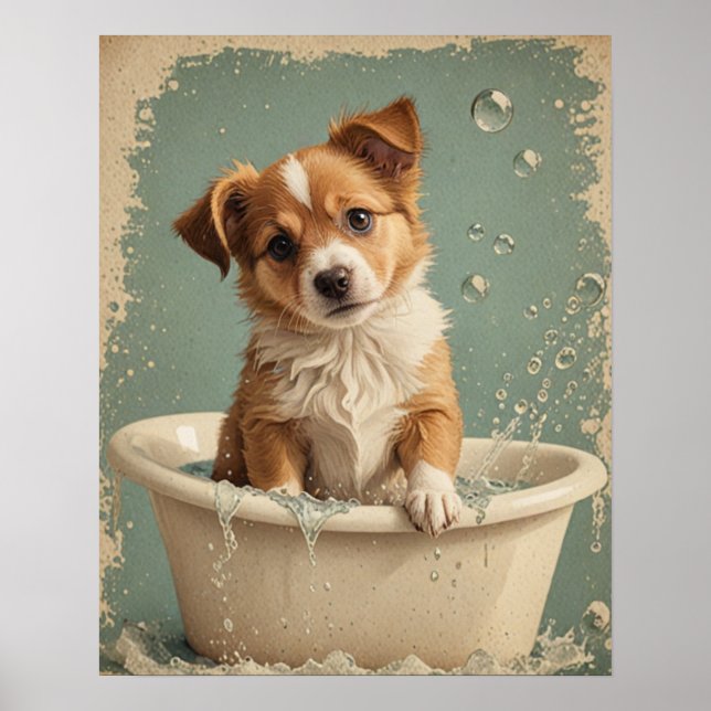 Vintage cute dog bath poster (Front)