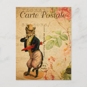 Vintage Cute Dressed Cat with Hat and Umbrella Postcard