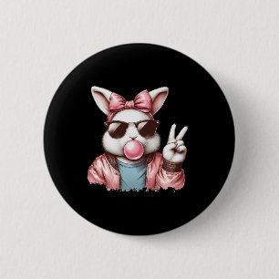 Vintage Cute Easter Bunny Sungles Blowing Bubble G 6 Cm Round Badge