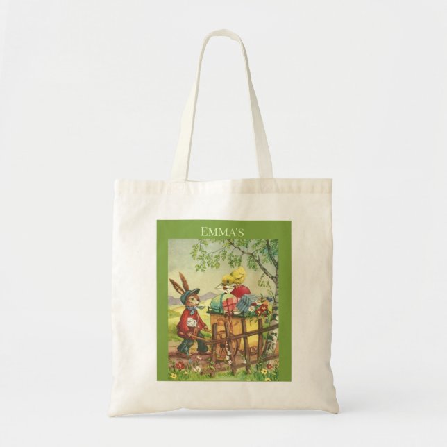 Vintage Cute Easter Bunny Tote Bag (Front)