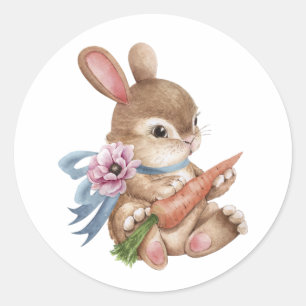 Vintage Cute Easter Bunny with Carrot Classic Round Sticker