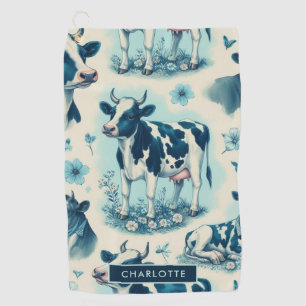 Vintage Cute Farm Cow Seamless Golf Towel