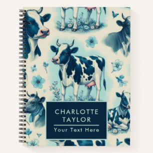 Vintage Cute Farm Cow Seamless Notebook