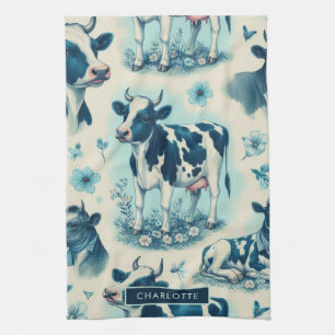 Vintage Cute Farm Cow Seamless Tea Towel