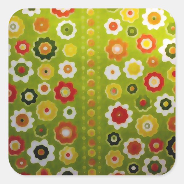Vintage Cute Flower Power Retro Wallpaper Square Sticker (Front)