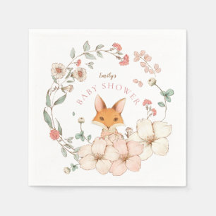 Vintage Cute Fox Blush Florals Girl Baby Shower Napkin