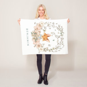 Vintage Cute Fox Botanical Baby Boy Nursery Fleece Blanket