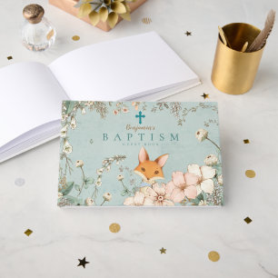 Vintage Cute Fox Florals Greenery Baby Baptism Guest Book