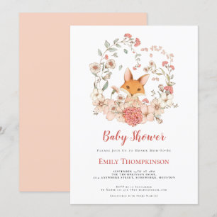 Vintage Cute Fox Foliage Peach Baby Shower Invitation