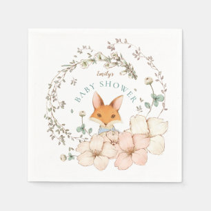 Vintage Cute Fox Leaves Boy Baby Shower Napkin
