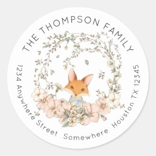 Vintage Cute Fox Leaves Floral Return Name Address Classic Round Sticker