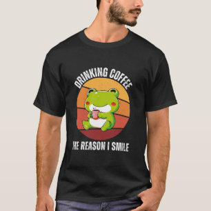 Vintage Cute Frog Drinks Coffee The Reason I Smile T-Shirt