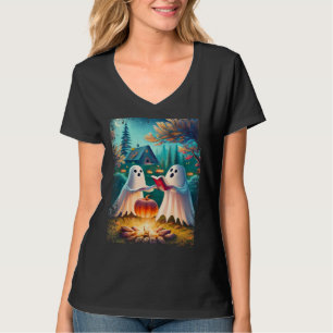 Vintage Cute Ghost Book Reading Camping Halloween  T-Shirt