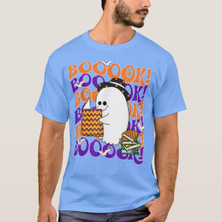 Vintage Cute Ghost Book Reading Halloween Teacher  T-Shirt