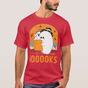 Vintage Cute Ghost Book Reading Halloween Teacher T-Shirt