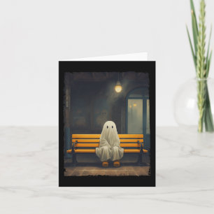 Vintage Cute Ghost Waiting Sitting On Chair Hallow Card