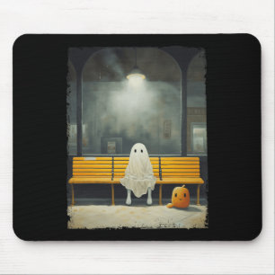 Vintage Cute Ghost Waiting Subway Station Hallowee Mouse Mat