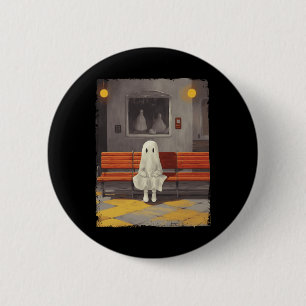 Vintage Cute Ghost Waiting The Bus Station Hallowe 6 Cm Round Badge