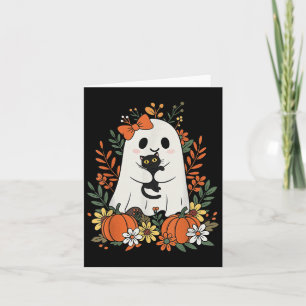 Vintage Cute Ghost With Black Cat And Pumpkins Hal Card