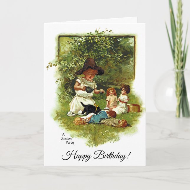 Vintage Cute Girl At The Garden Birthday Card (Front)