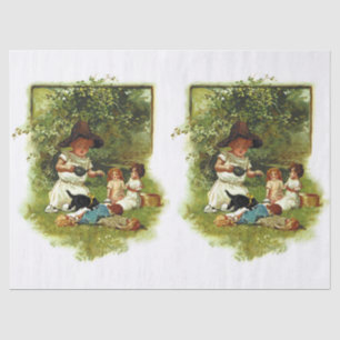 Vintage Cute Girl At The Garden Decoupage Tissue Paper