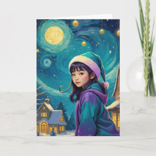 Vintage Cute Girl Christmas Card - Personalise